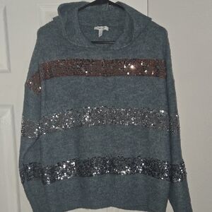 Nine West Gray Sequin Striped Sweater